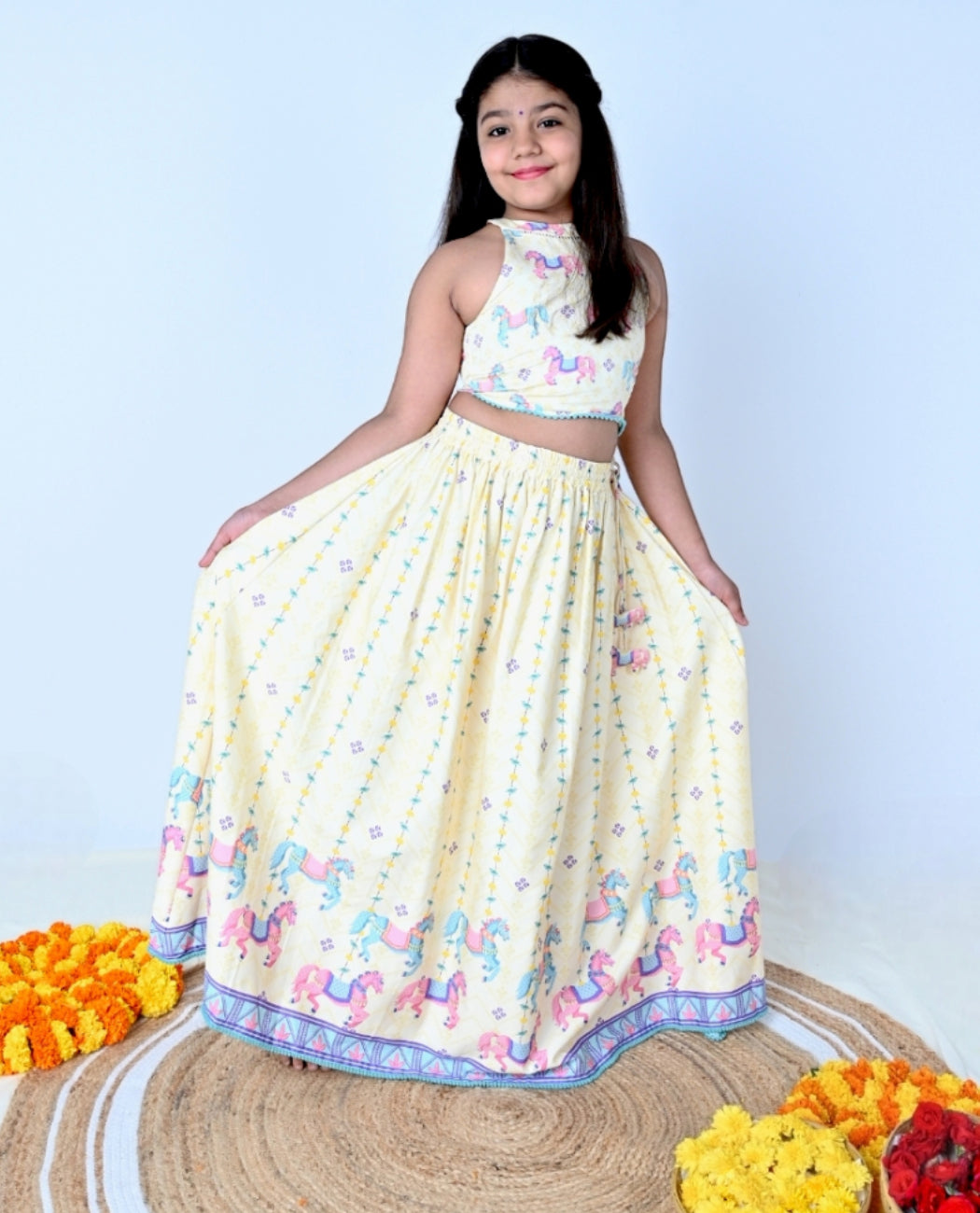 SHAHI GODHA LEHENGA AND HALTER NECK BLOUSE